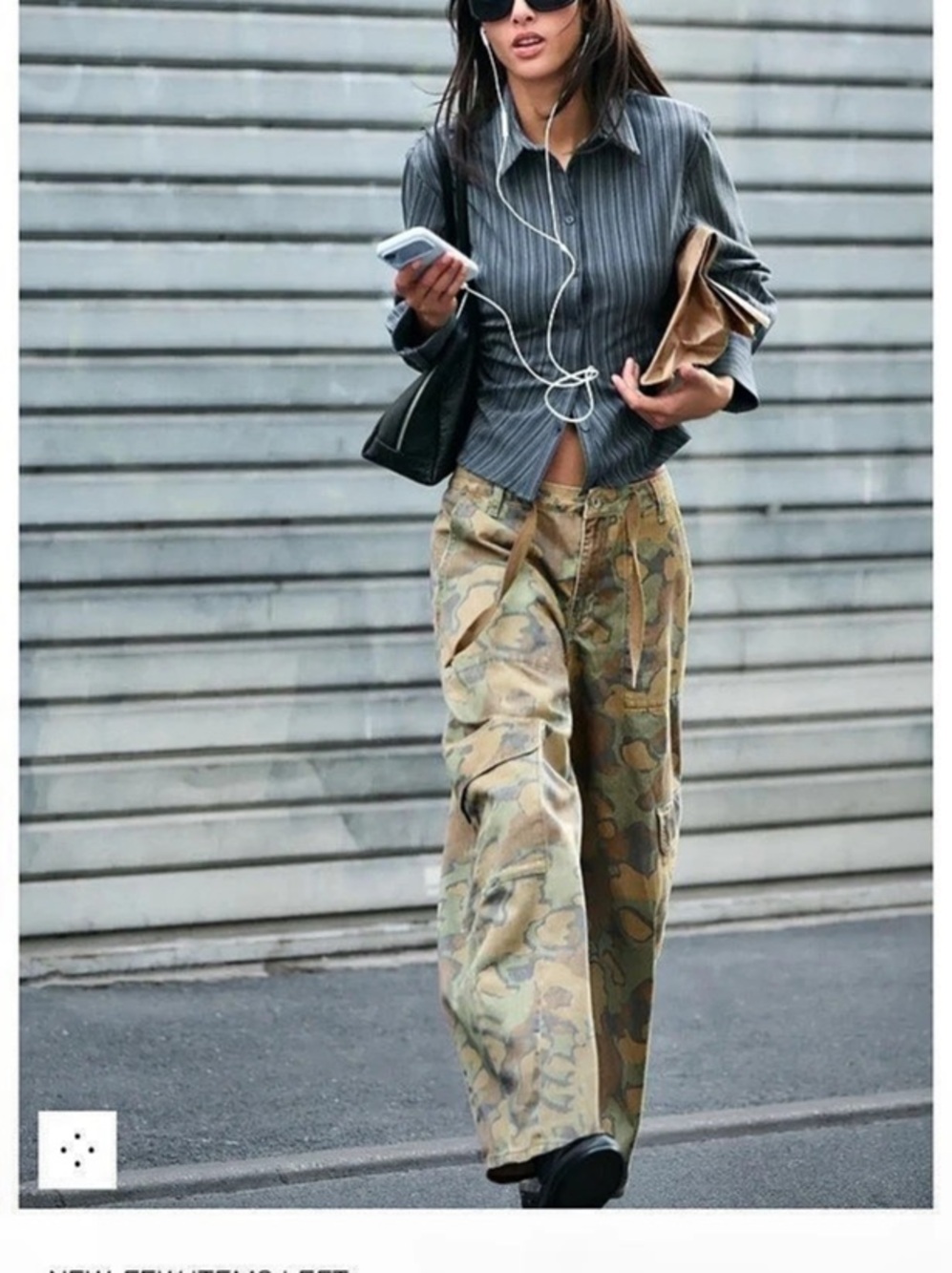 Zara Printed Oversize Cargo Pants Camo Green & Brown
